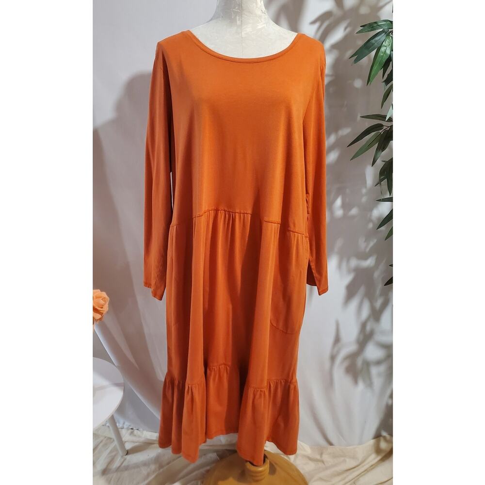Logo Lori Goldstein Cotton Modal Regular Tiered Maxi Dress 2X Orange Prairie